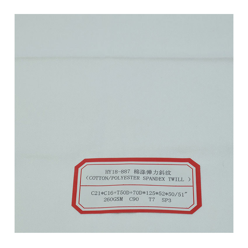 C/T cotton polyester twill stretch fabric white stretch trousers cotton polyester interwoven fabric C21 * C16 + T50D + 70D