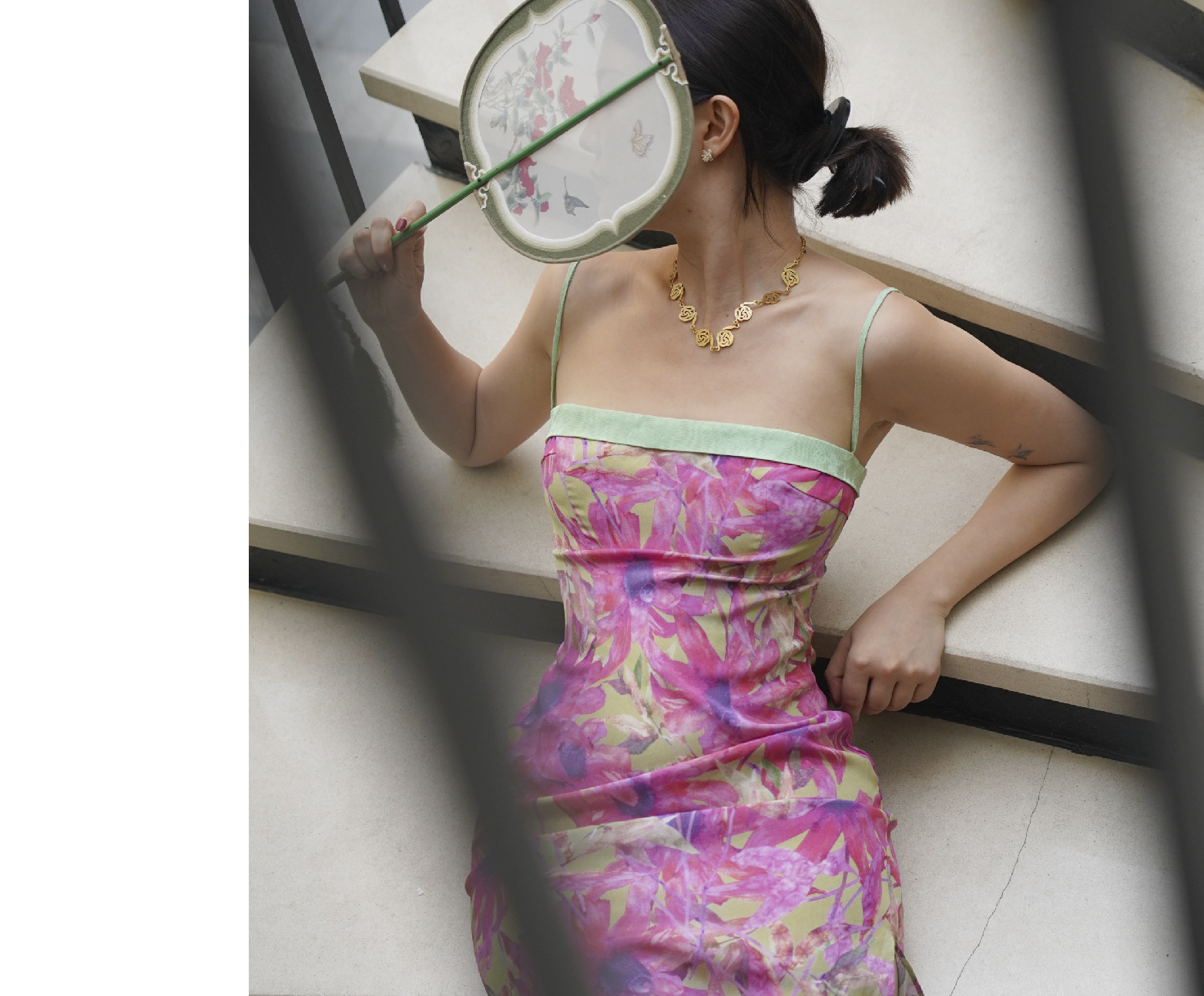 Picture of Chengdu Taikoo Li Internet Celebrity French Niche Design New Chinese Floral Patchwork Color Contrast Slim Fit Dress