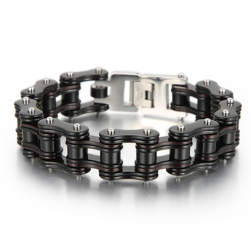 Picture of Cool Street Hip Hop Bicycle Chain Bracelet European and American Fashion Electroplated Titanium Steel Men's Motorcycle Bracelet