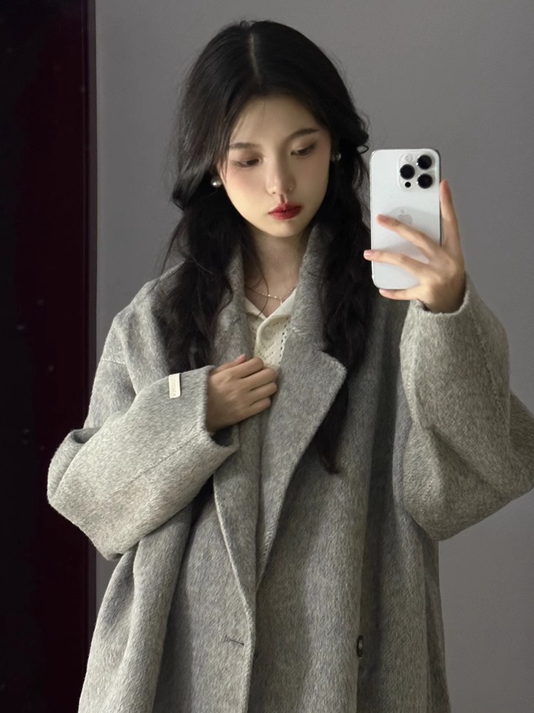 Autumn and Winter New Four-button Loose Korean Style Elegant Double-sided Cashmere Coat Mid-length Thickened Wool Coat for Women