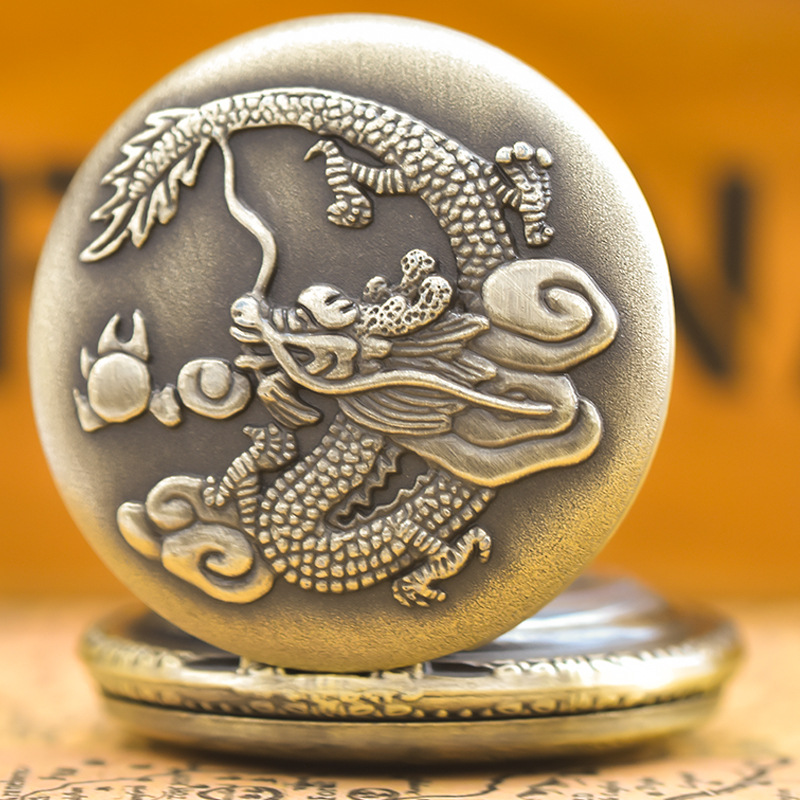 Foreign trade hot sale retro pocket watch pendant pendant classic creative Yunlong necklace large pocket watch manufacturers wholesale
