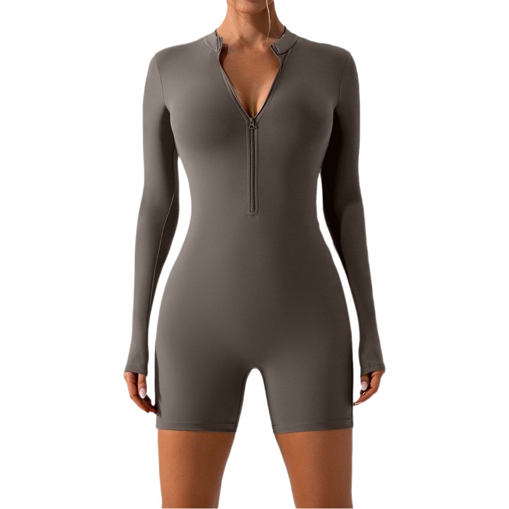 European and American cross-border zipper long-sleeved jumpsuit dance training fitness sports jumpsuit sexy tight yoga clothes for women