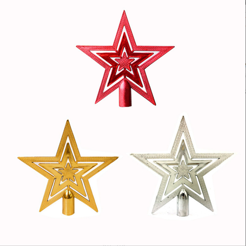 Cross-Border Christmas Tree Top Decoration Christmas Tree Top Star Five-Star Gold Red Silver Five-Pointed Star Plug-In Decoration