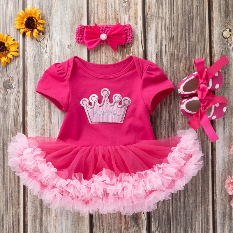 Picture of Cross-Border 2025 New Summer Clothes for Baby Girls Holiday Cartoon Short-Sleeved Rose Red Harem Skirt Three-Piece Suit Birthday Children's Skirt