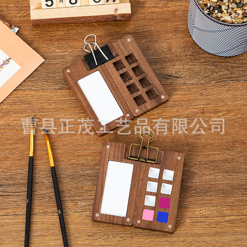Picture of Children's Handmade ins Wind Magnetic Cover Black Walnut 15G Watercolor Pigment Wooden Box Portable Handicraft Paint Box