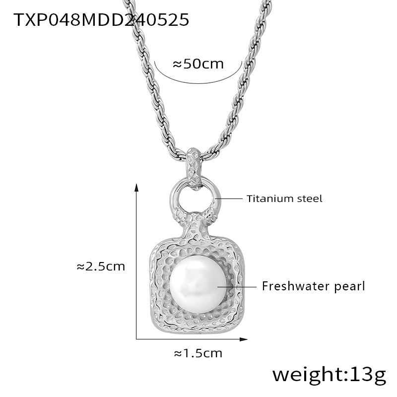 Picture of French vintage Freshwater Pearl Square Distinctive Jewelry Vintage Artistic All-match Niche Design Titanium Steel suit