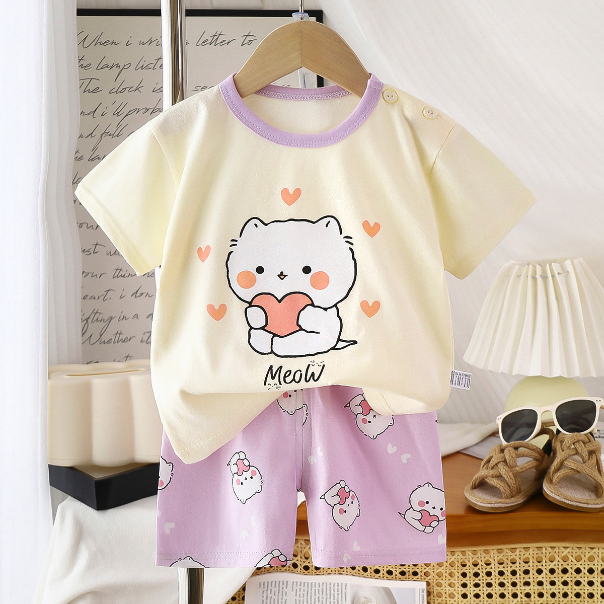Picture of Children's Short-Sleeved Suit Pure Cotton Summer New Baby Boy Summer T-Shirt Girl Clothing Thin Kidsren's Clothing Carefully Selected