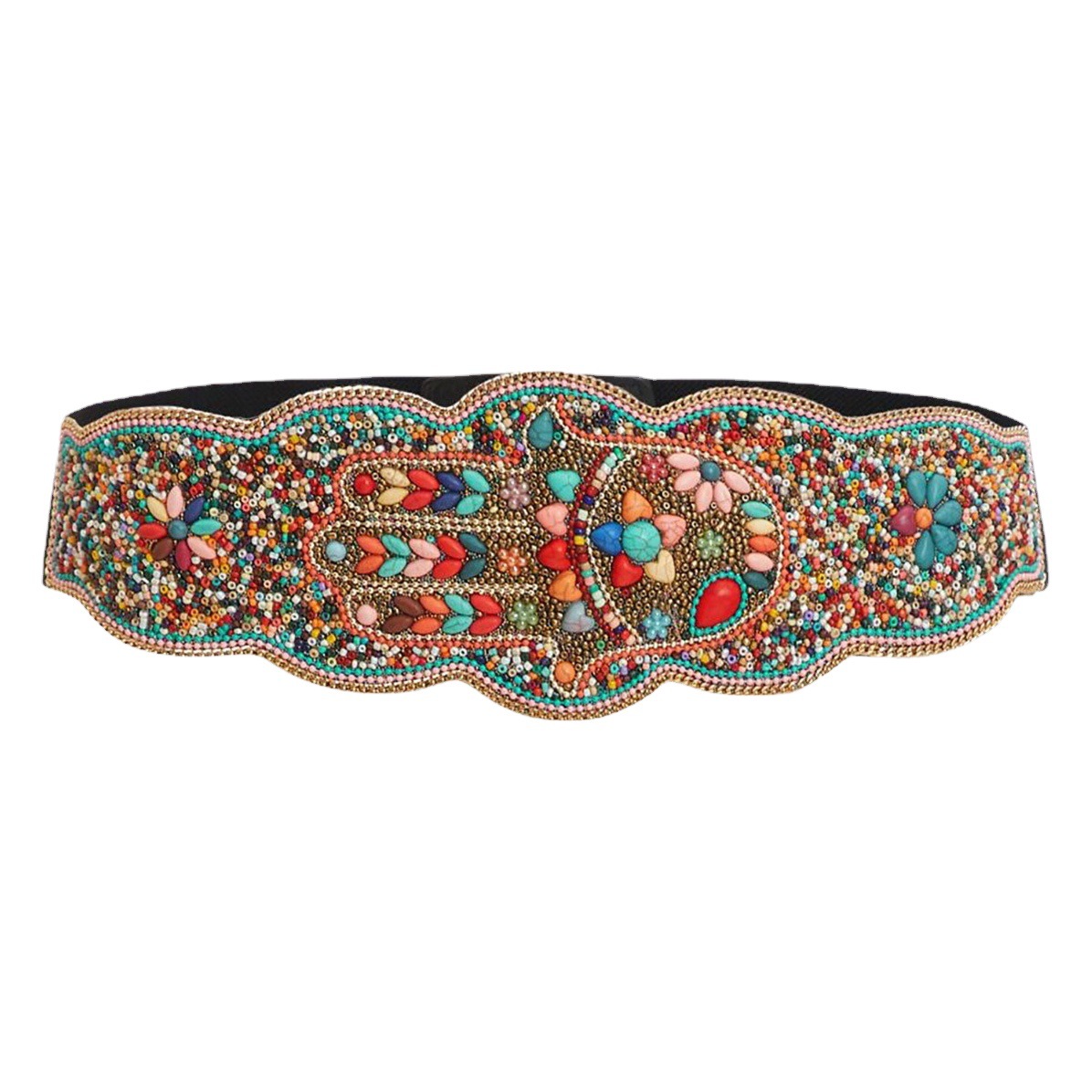 New Ethnic Style Bead Waist Seal Handmade Bohemian Style Elegant Wide Waist Seal Women's Elegant Colorful Shell