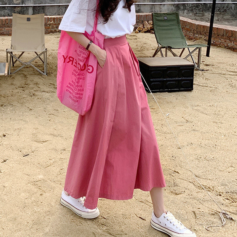 2024 Pink Skirt Women's Spring and Summer Design Sense Niche High Waist Umbrella Skirt Mid-length Large Swing A- line Skirt Wholesale