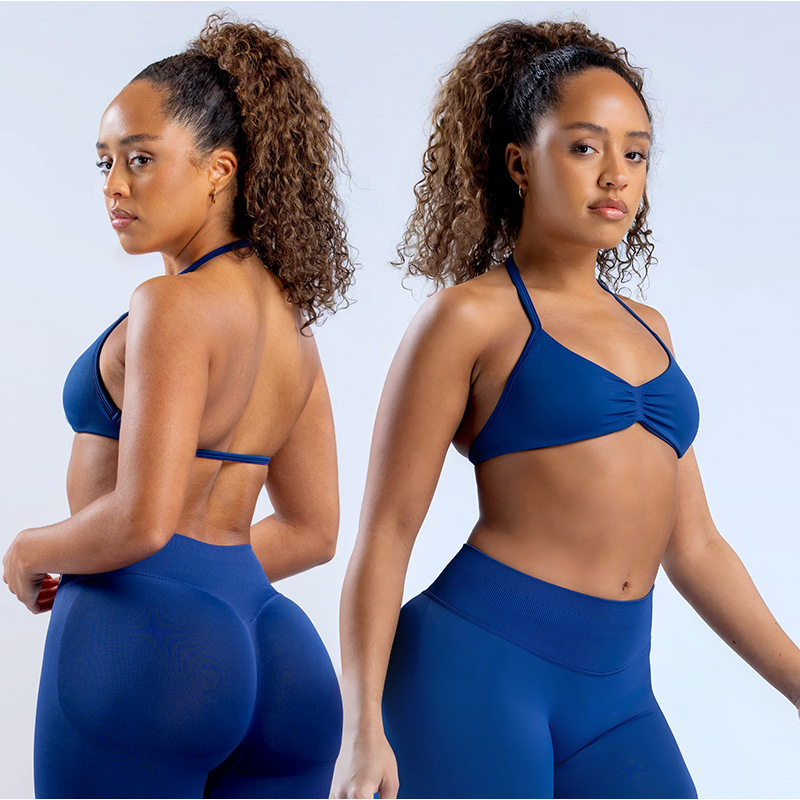 Amazon High-Elastic Ultra-Fine Matte Nylon Halterneck Beautiful Back Small Bra Seamless Fitness Bra Sports Bra Bra