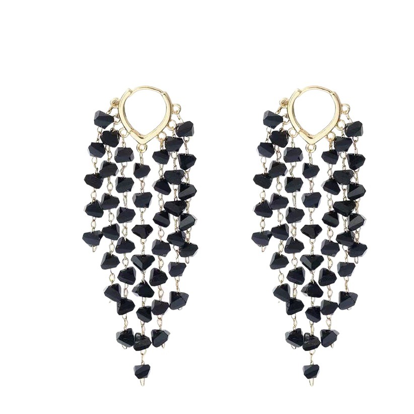 Dongdaemun suitable for round face slim crystal earrings earrings high sense tassel earrings 2024 new fashion