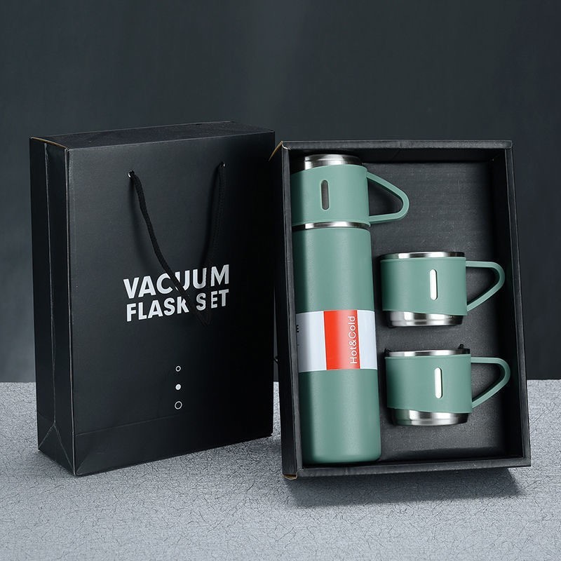 Picture of One Cup Three Lid Thermos Portable Fashion in stock Business Event Gift Box suit Stainless Steel Cup Engraving Logo