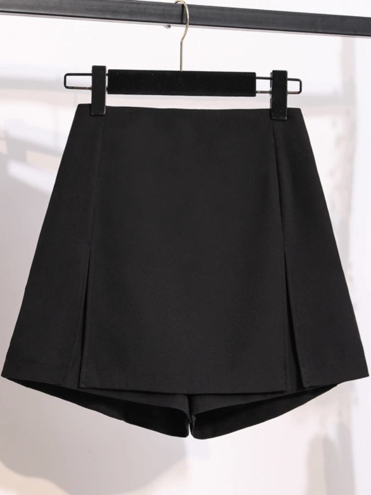 Black A- shape skirt fat sister 2024 autumn new plus size women's high waist slim Joker shorts skirt pants