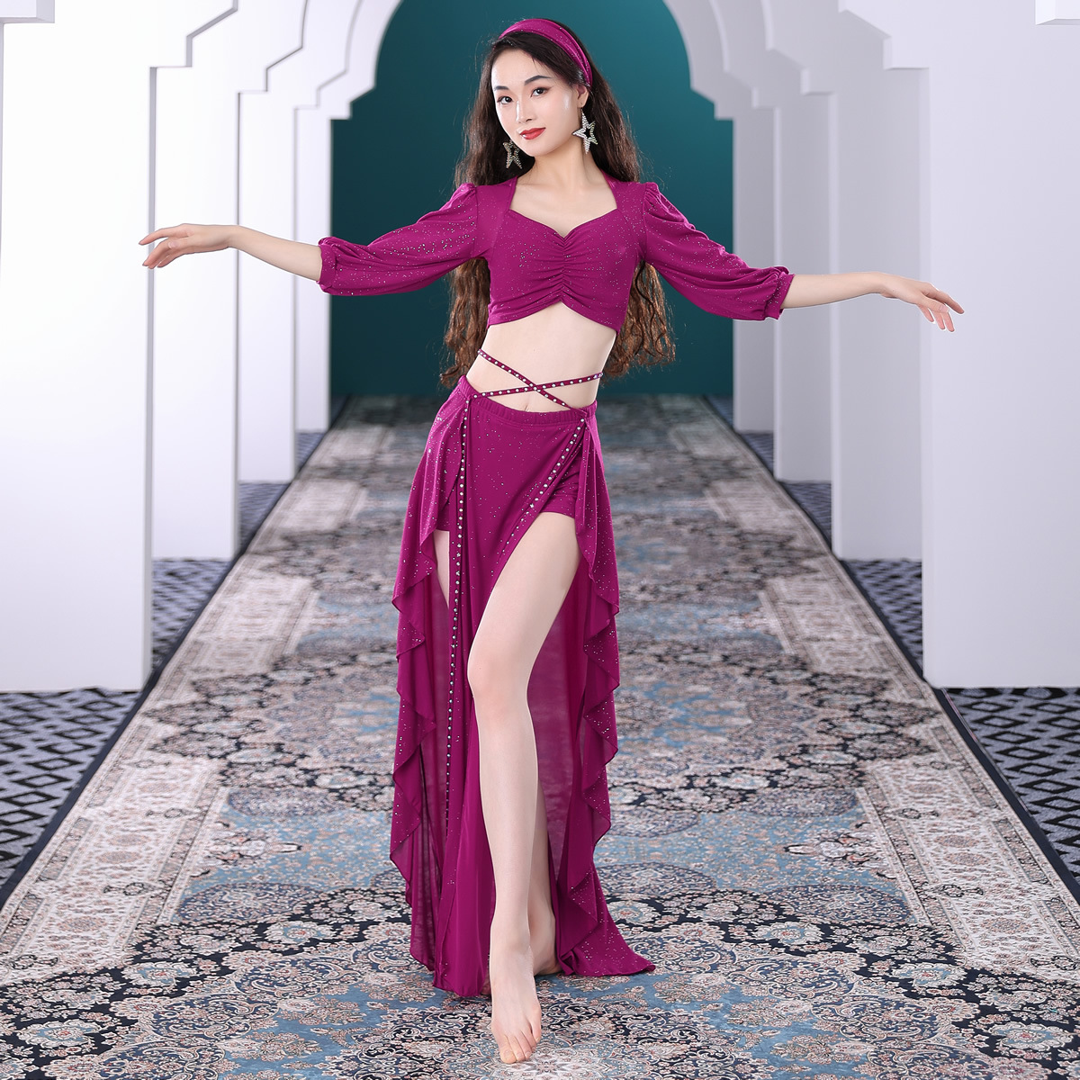 Belly Dance French Court Style Skirt suit New Oriental Dance Table Performance Practice Dress Women's Team Dress Class Dress 5118