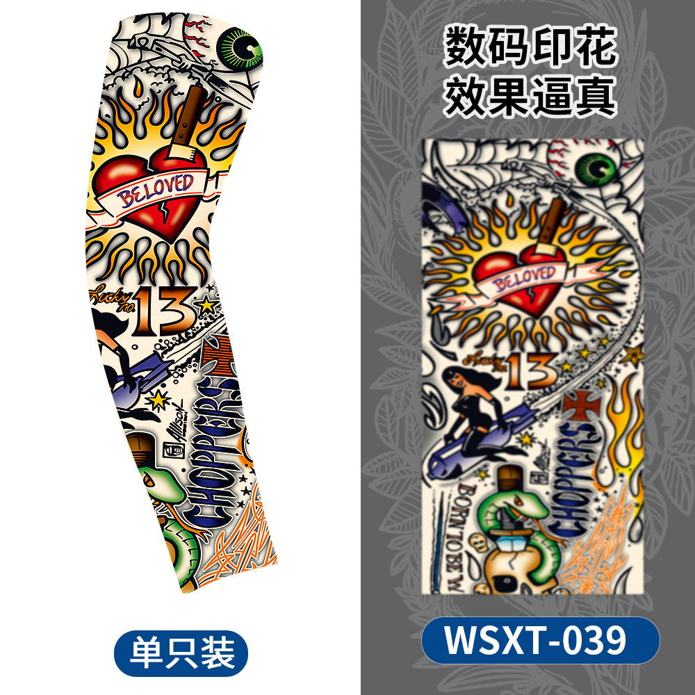Picture of Summer Riding Sunscreen Tattoo Sleeve Simulation Tattoo Quick-drying Arm Protector Outdoor Sports Sunshade Breathable High Elastic Ice Sleeve