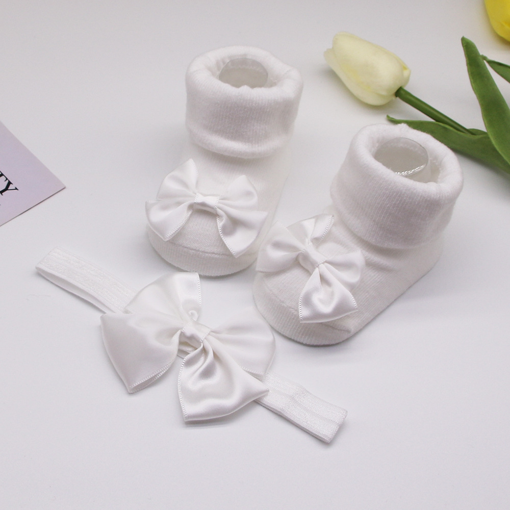 Picture of 2023 New Baby Headband + Socks Set Ribbed Bow Headband Baby Breathable Knitted Cotton Socks