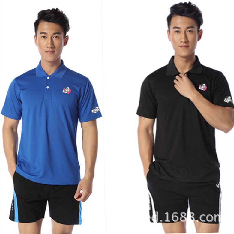 New Table Tennis Suit Badminton Suit Men's Sports Short-sleeved Lapel Jersey Sportswear Single-piece Top 272