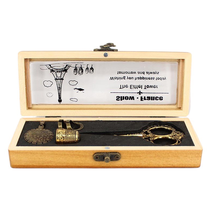 Picture of Cross-Border Hot-Selling Retro Wooden Tool Set Pure Copper Exquisite Craftsmanship Thread Cutter DIY Sewing Needle and Thread Storage Box