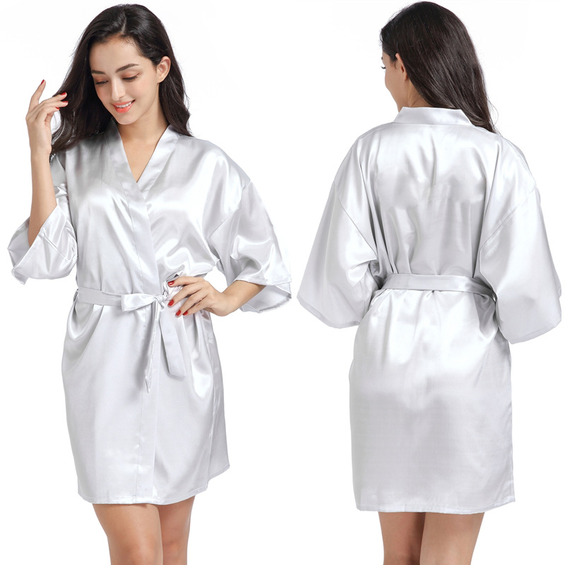 Picture of Amazon Cross-border Women's Twisted Sade Nightgown Bathrobe Solid Color Glow Summer Thin Sexy Short Cardigan Gown