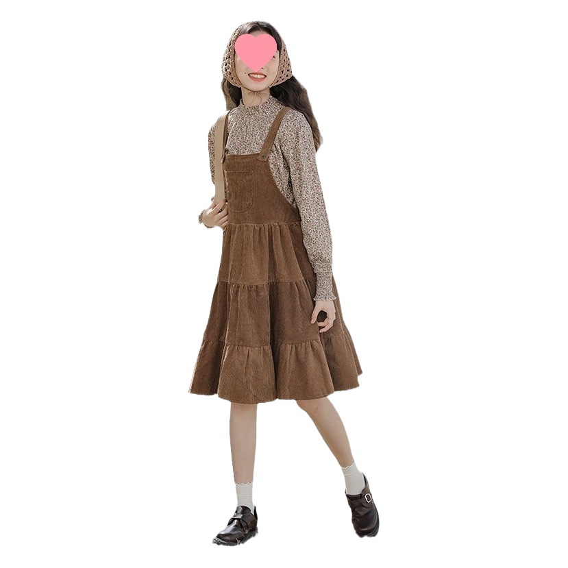 Online celebrity baby girl spring and autumn Western style skirt suit children's Korean style fashionable floral shirt suspender skirt two-piece suit fashion