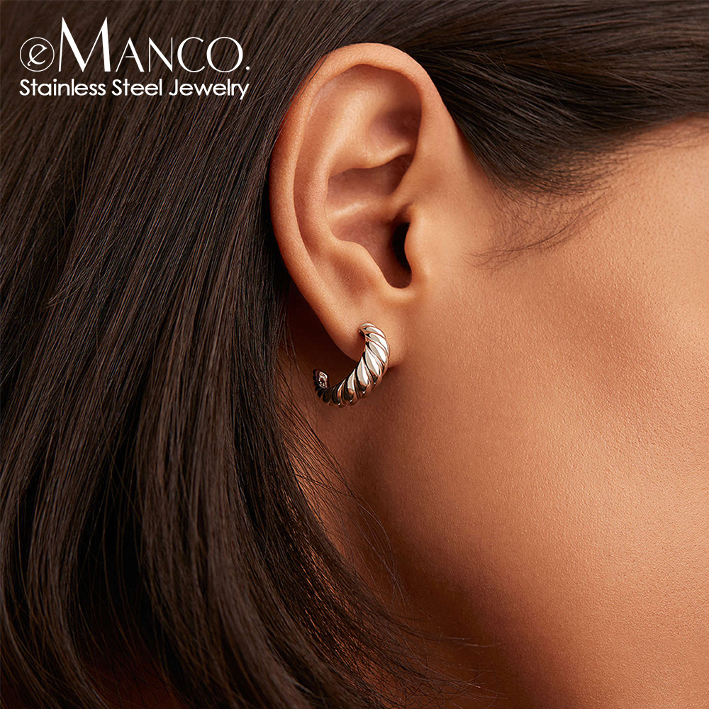 Emanco Korean Style Simple Horn Twist Earrings Stainless Steel Curved Earrings Earrings Gold-Plated Women's Earrings