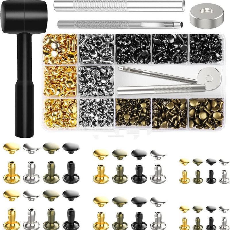 480 sets of double-sided rivets with 4 installation tools hammer leather stud decorative button double cap rivets for cross-border