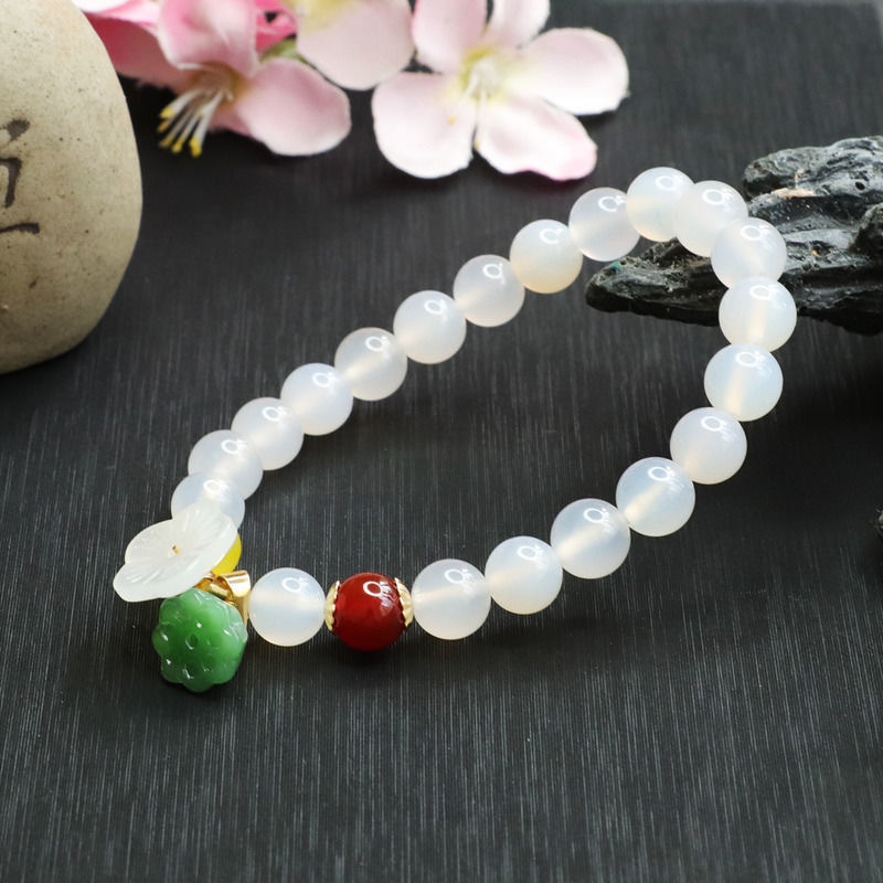 Picture of Yanyu natural white chalcedony bracelet agate Dongling Jade Lotus bracelet factory live delivery MN2113016