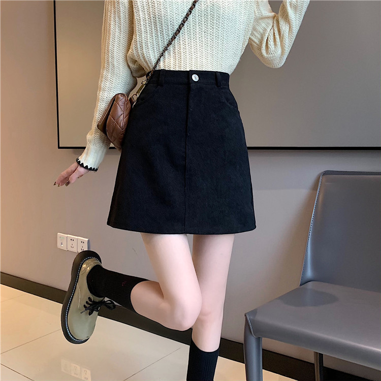 Age-reducing A- line skirt high waist hot girl slimming hip skirt new corduroy skirt autumn and winter 20 elegant female 23