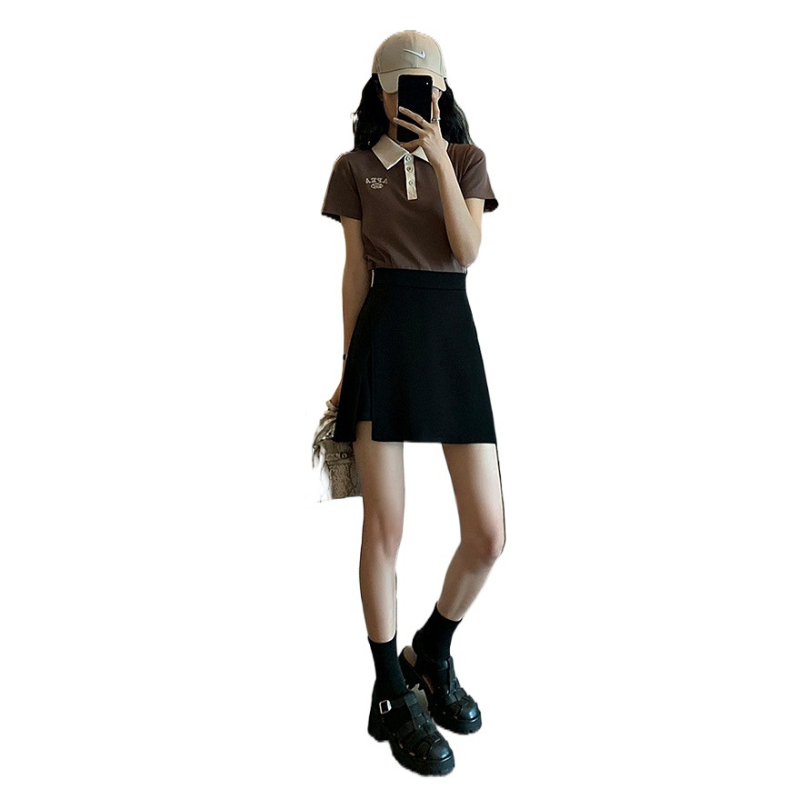 New black split skirt women's summer thin high waist slimming size a-line anti-exposure casual skirt fashion