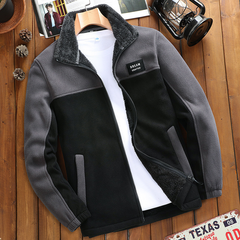 Outdoor Sports Fleece Clothes Men's Casual Autumn and Winter Sweater Men's Fleece-Lined Thickened Fleece Coat Men