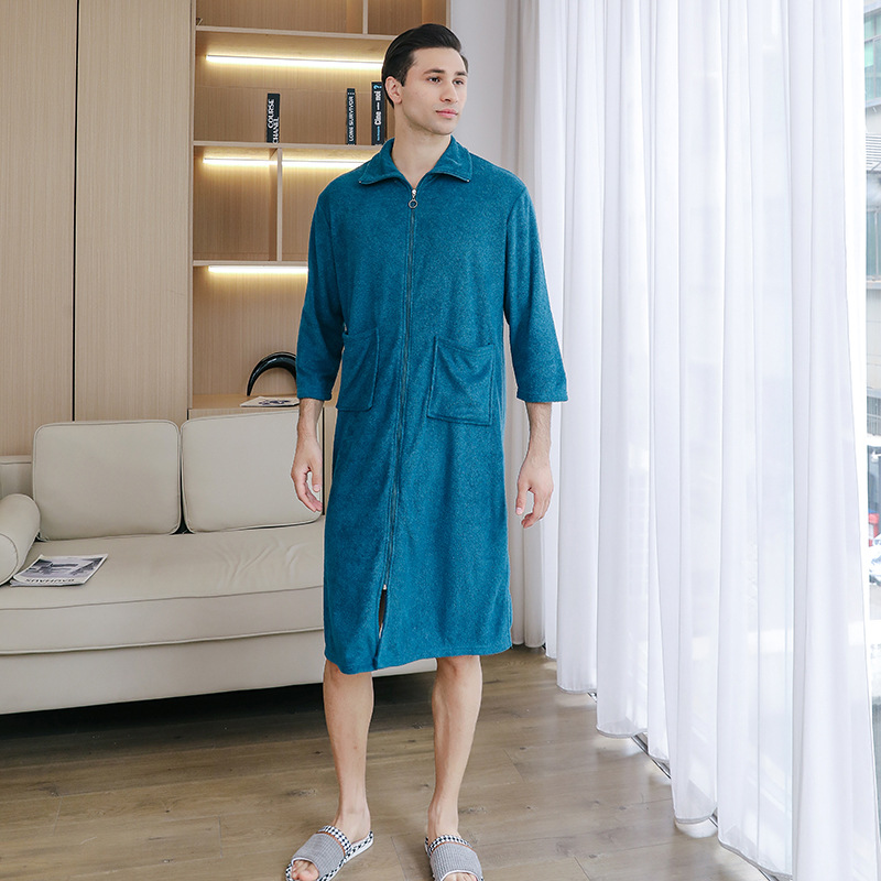Picture of Amazon New Towel Material Bath Dress Naked Wear Men's Nightgown Mid-length Spring and Summer Pajamas Women's Loose Plus Size Bathrobe