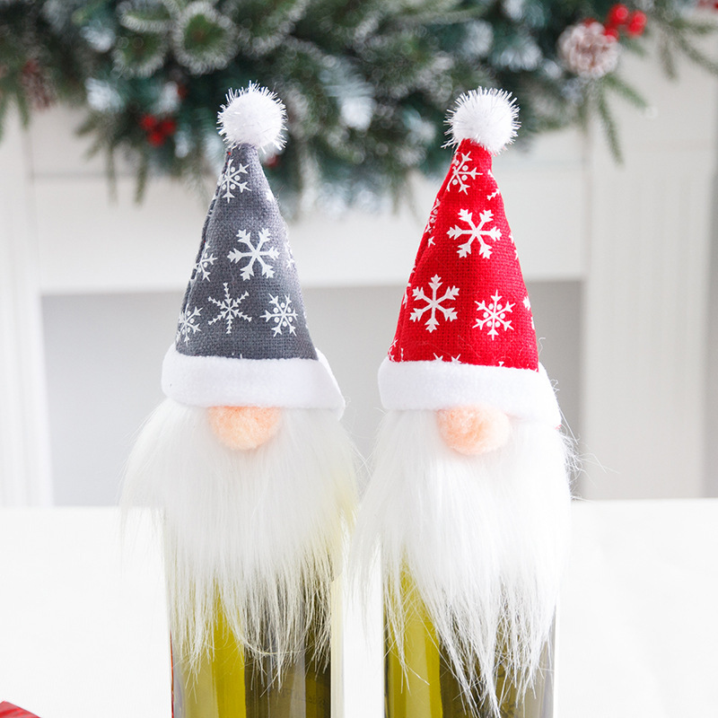New Christmas Red Wine Bottle Set Christmas Hat Linen Face-less Old Forester Wine Hat Red Wine Bottle Decorations