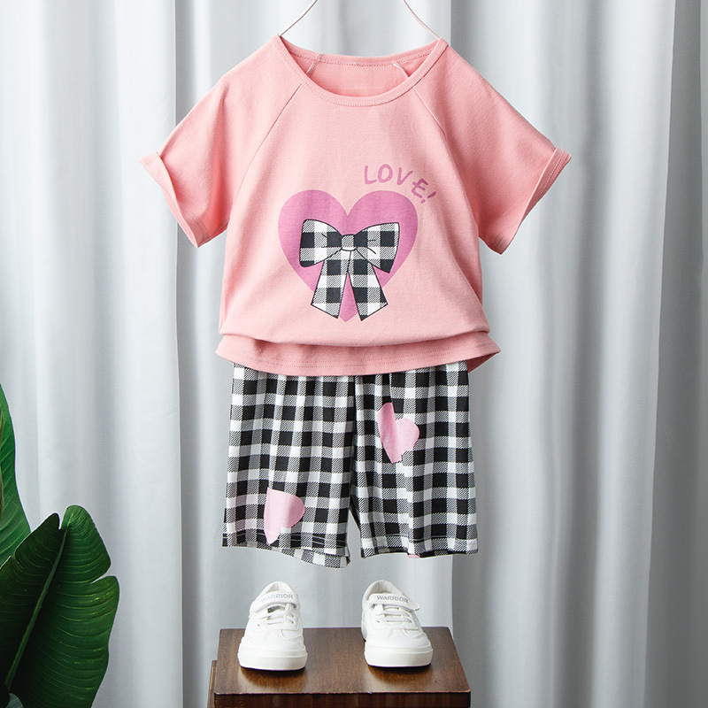 Picture of Korean-style Breathable Pure Cotton Short-sleeved Suit Children's Sweat-absorbent Thin Summer Clothes for Boys and Girls Home Clothes T-shirt Shorts for Baby