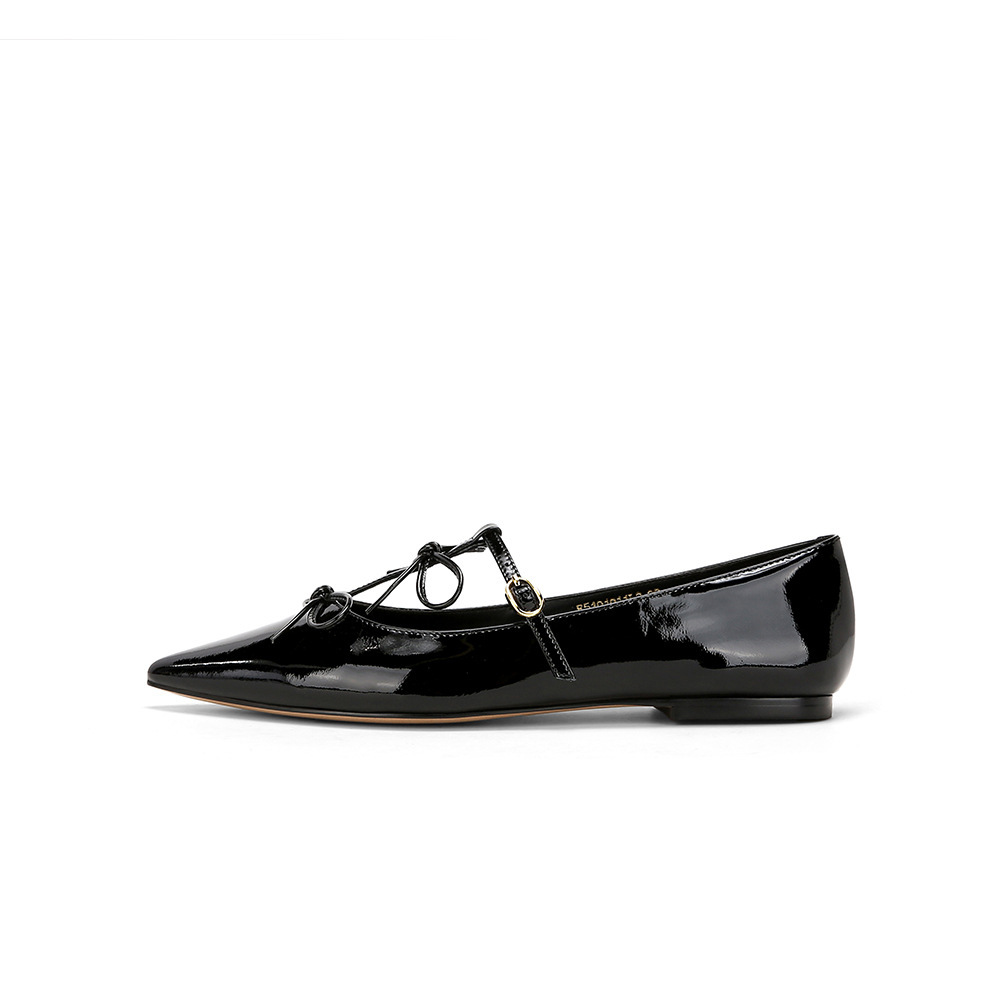 Picture of Sheepskin ~ Chaohui style Hepburn evening event pointed bow shallow flat Mary Jane shoes women's flats and banquet shoes