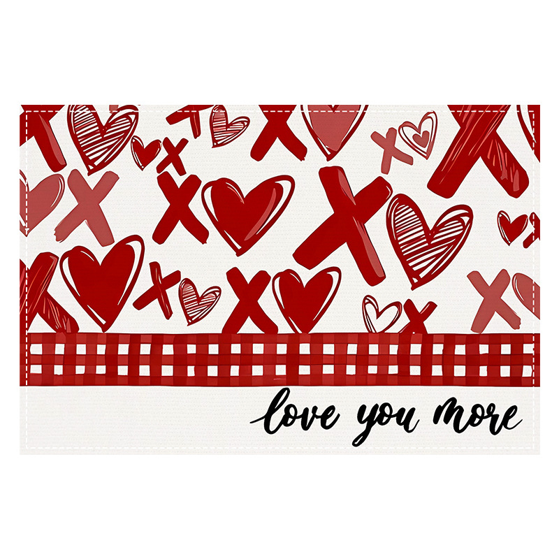 Picture of Valentine's Day Love Rose Printed Placemat Love Love Linen Table Mat Cross-border Home Kitchen Heat Insulation Mat Coaster