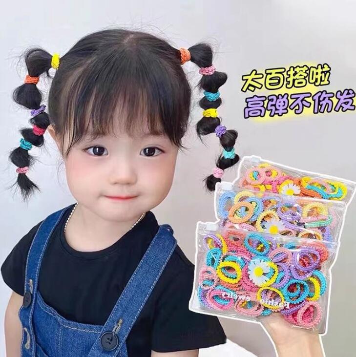Picture of Children's rubber band does not hurt hair color canned lace rubber band girls high elastic hair band baby head rope