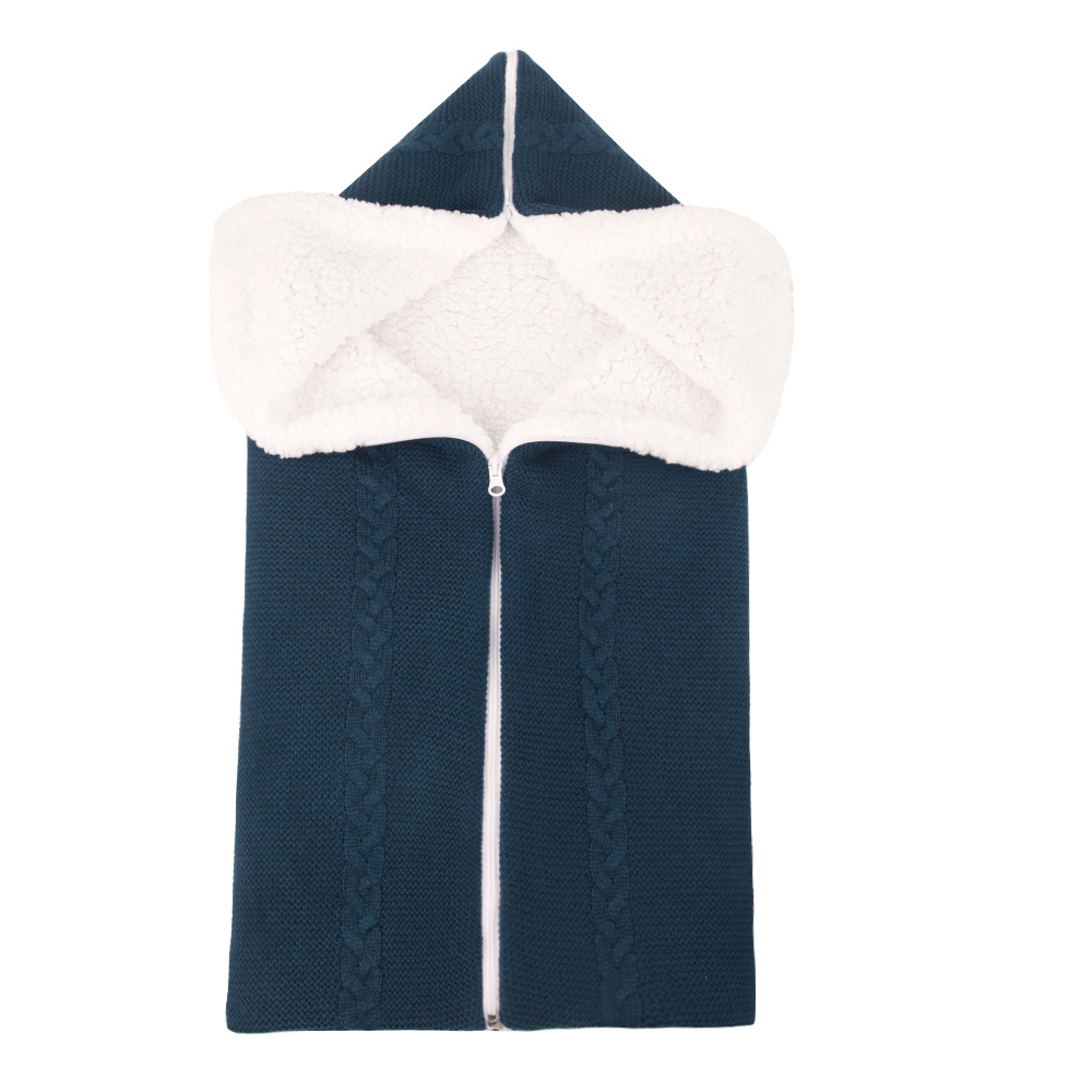 Picture of Hot Selling New Wool Knitted Plus Velvet Baby Sleeping Bag Baby Blanket Stroller Zipper Sleeping Bag Blanket Two-In-One