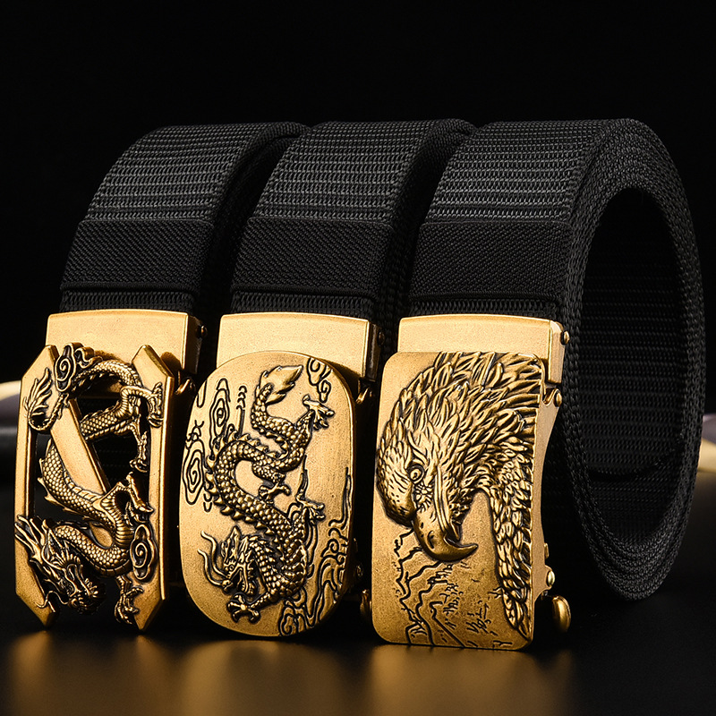 Canvas Belt Men's Toothless Automatic Buckle Young and Middle-aged Long Large Size Business Jeans Vintage Nylon Pants Belt