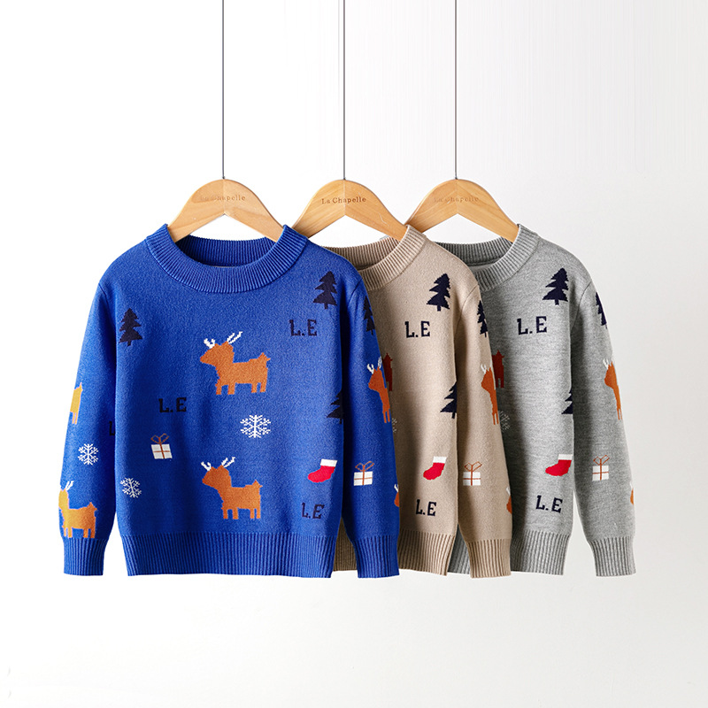 Picture of Factory wholesale boys' cartoon bottoming pullover girls' round neck Christmas sweater children's Korean-style European and American children's clothing