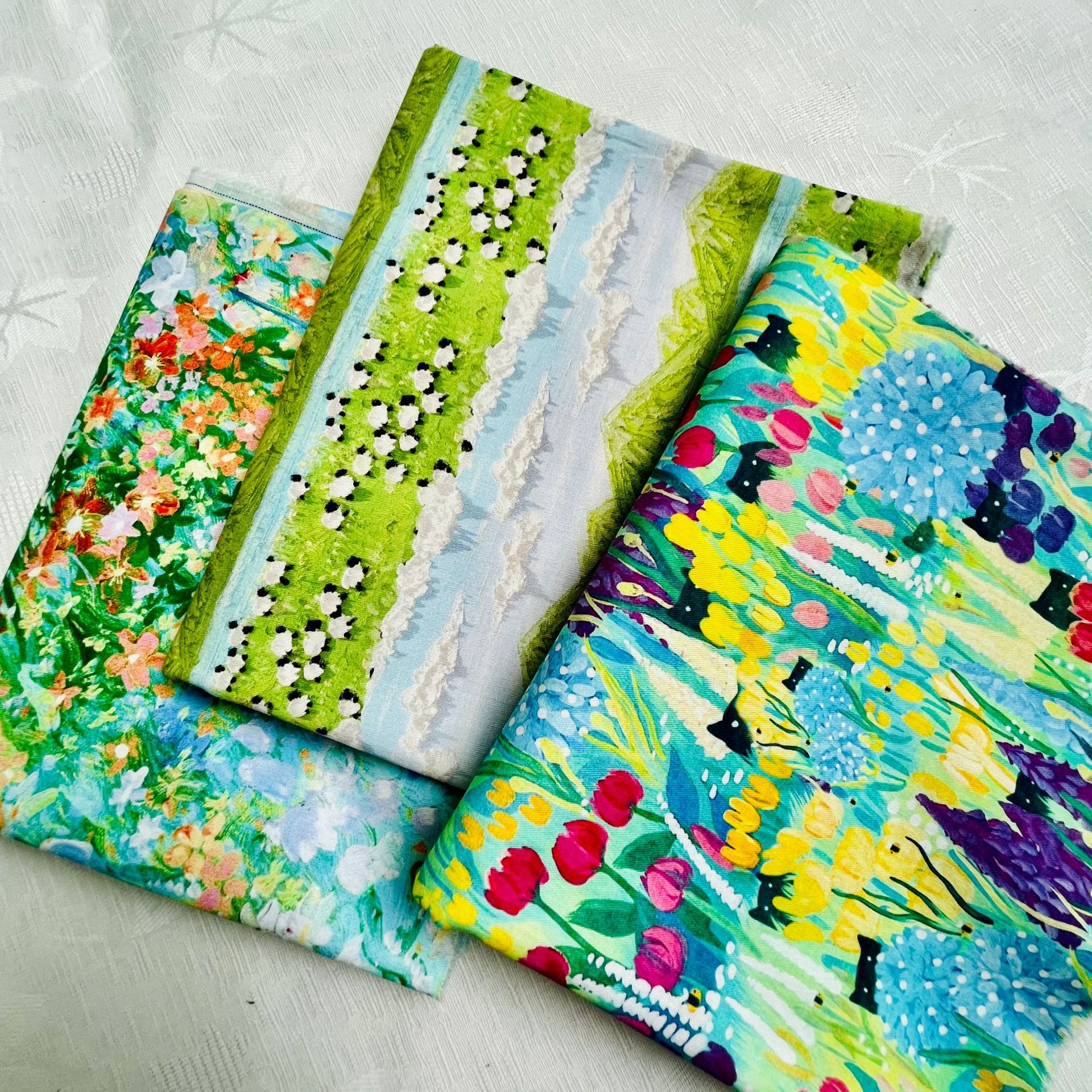 Picture of Oil painting style cotton twill fine sail 1.5 meters wide one meter price bag coat vest handmade DIY fabric