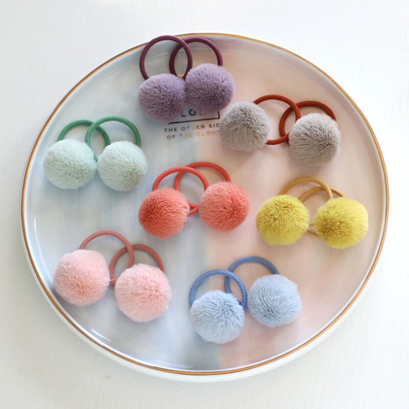 Baby cute trumpet ball hair ring autumn and winter color fur ball rubber band girls do not hurt hair elastic good pair of head rope