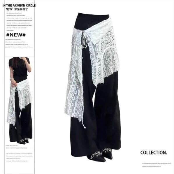 2024 New Arrival White Street Romantic Spice Girl Lace-up Skirt Women's Hollow Lace Matching Apron