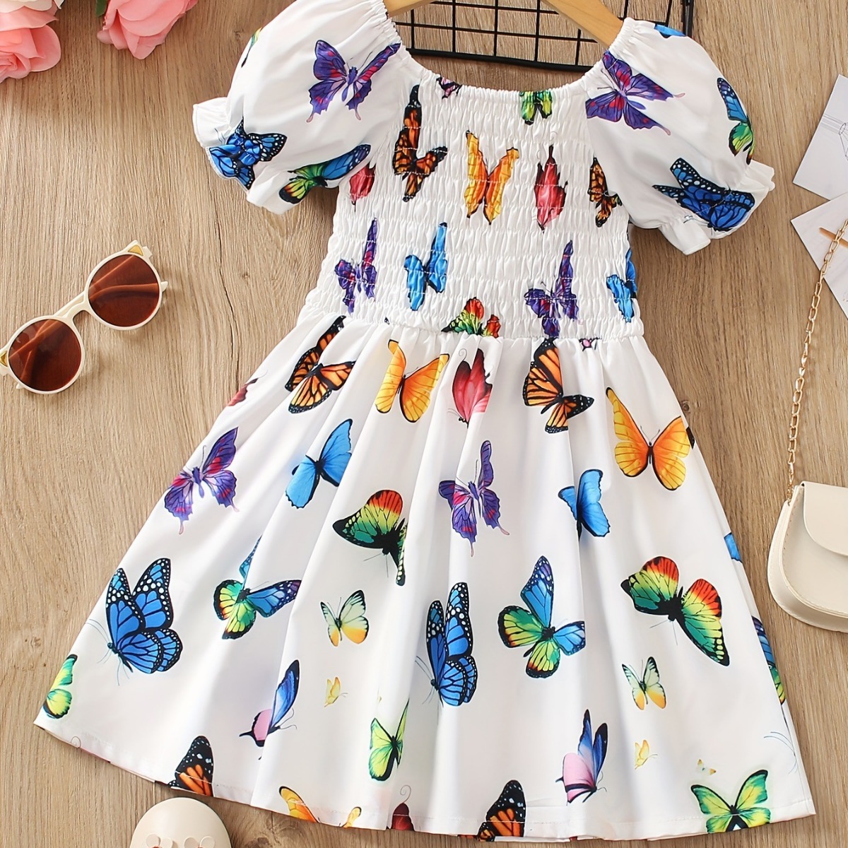 Cross-border Amazon children's clothing girls dress summer fresh children's full print butterfly foreign style A- line dress princess dress