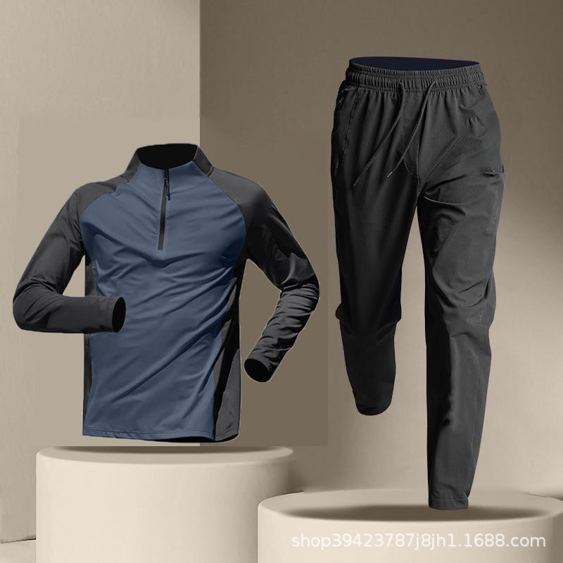 Half Zipper Training Clothes Men's Quick-drying Clothes Long-sleeved Trousers suit Sports Track and Field Sports T-shirt Running Fitness Clothes