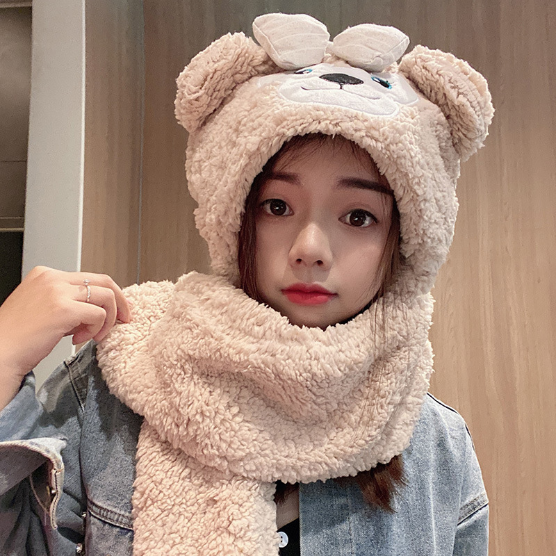 Picture of Shirley Mei Jade Dog Melody Duffy Three-Piece Set Thickened Winter Warm Scarf Gloves Integrated Plush Hat for Women