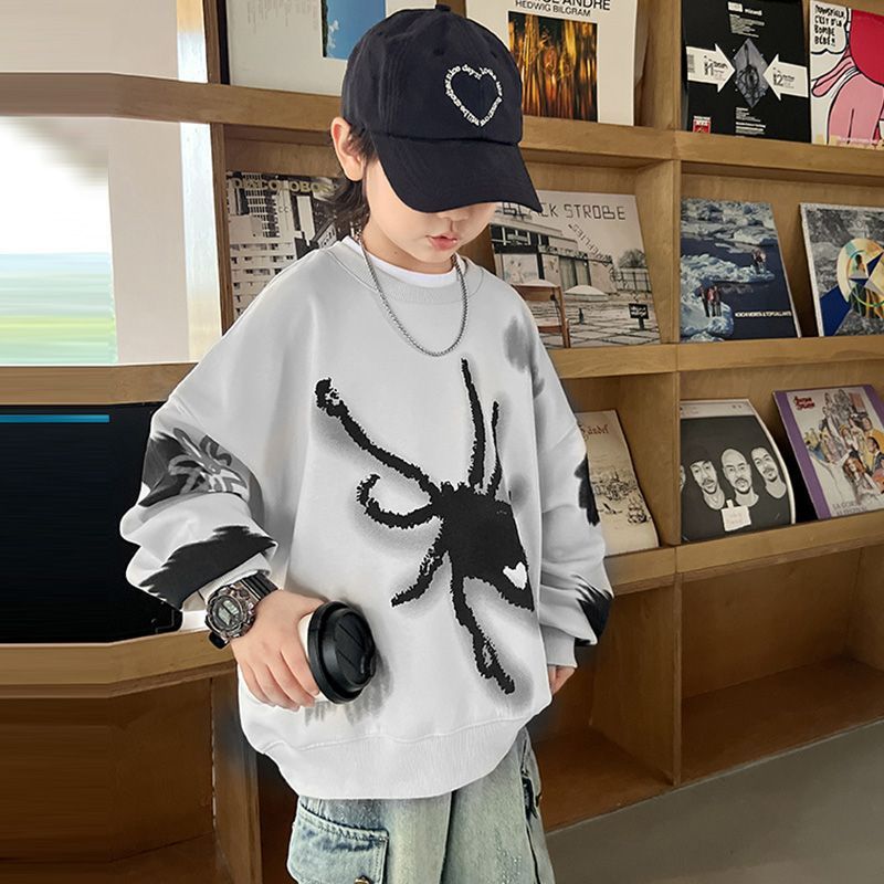 Picture of Children's Wear Boy's Autumn and Winter Wear Cartoon Printed Cool Handsome Trendy New Autumn Top Boy's Fried Street Middle and Big Boy