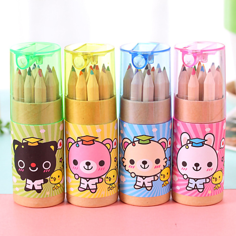 Creative Cute Doctor Bear Color Pencil Primary School Students 12 Color Lead Cartoon Barrel Art Painting Pencil T