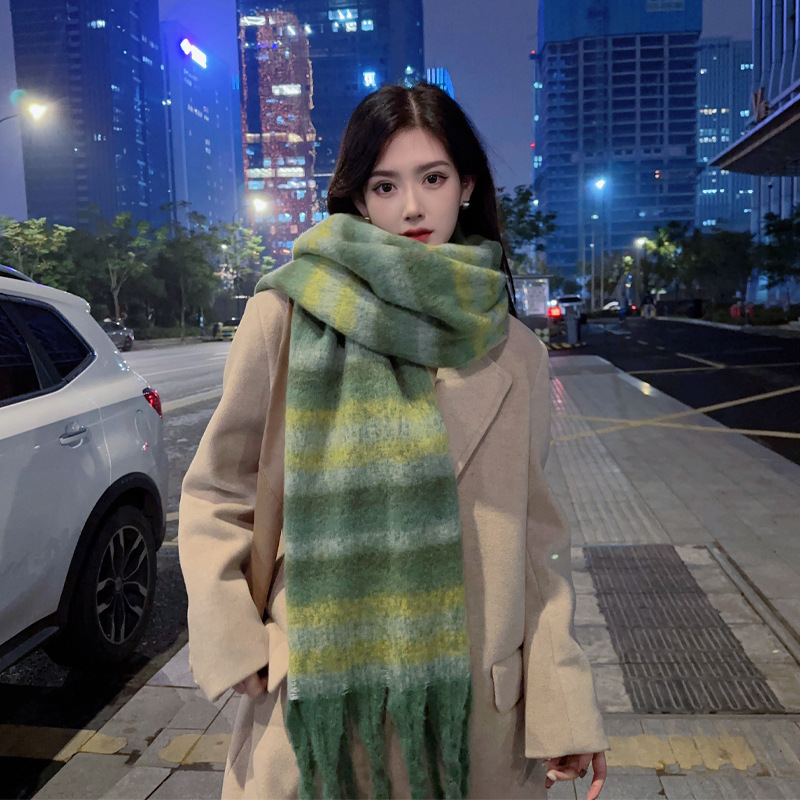 Picture of New Style Striped Mohair Plaid Scarf Women's Winter Warm Thickened Long Trendy Instagram Style Student Couple Scarf