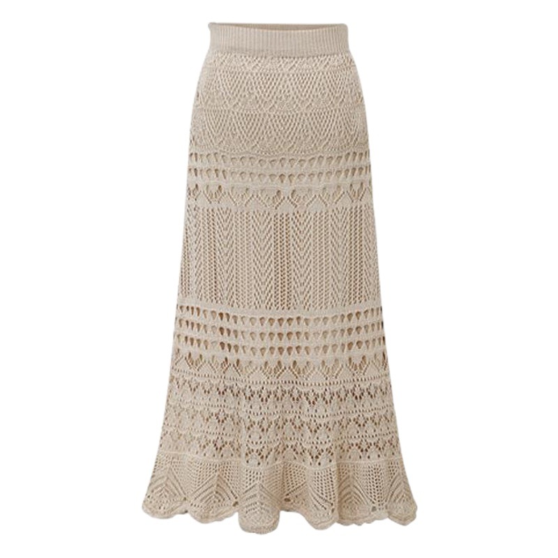 Skirt for Women Spring & Fall 100kg High Waist Loose Large Size Crochet Cut Out Knitted Hip-Covering Mid-Length Skirt for Women 90cm