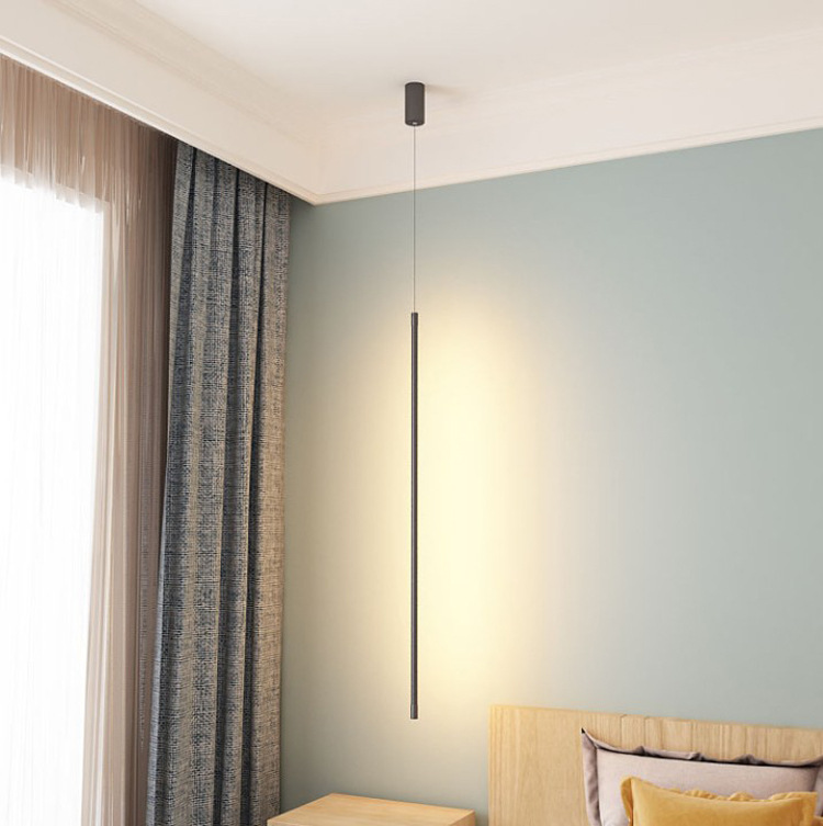 Modern Minimalist Bedroom Bedside Ceiling Line Lamp Home Decor Aluminum Black Strip Led Pendant Light Black Pendant Lamp